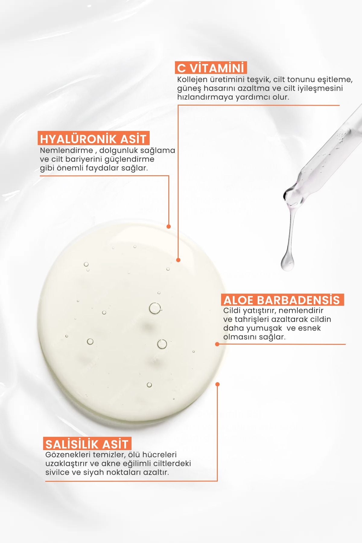C Vitamini Serum Aydınlatıcı Hyaluronik Asit Cilt,Leke Yaşlanma ve Kırışıklık Karşıtı Yüz Serumu
