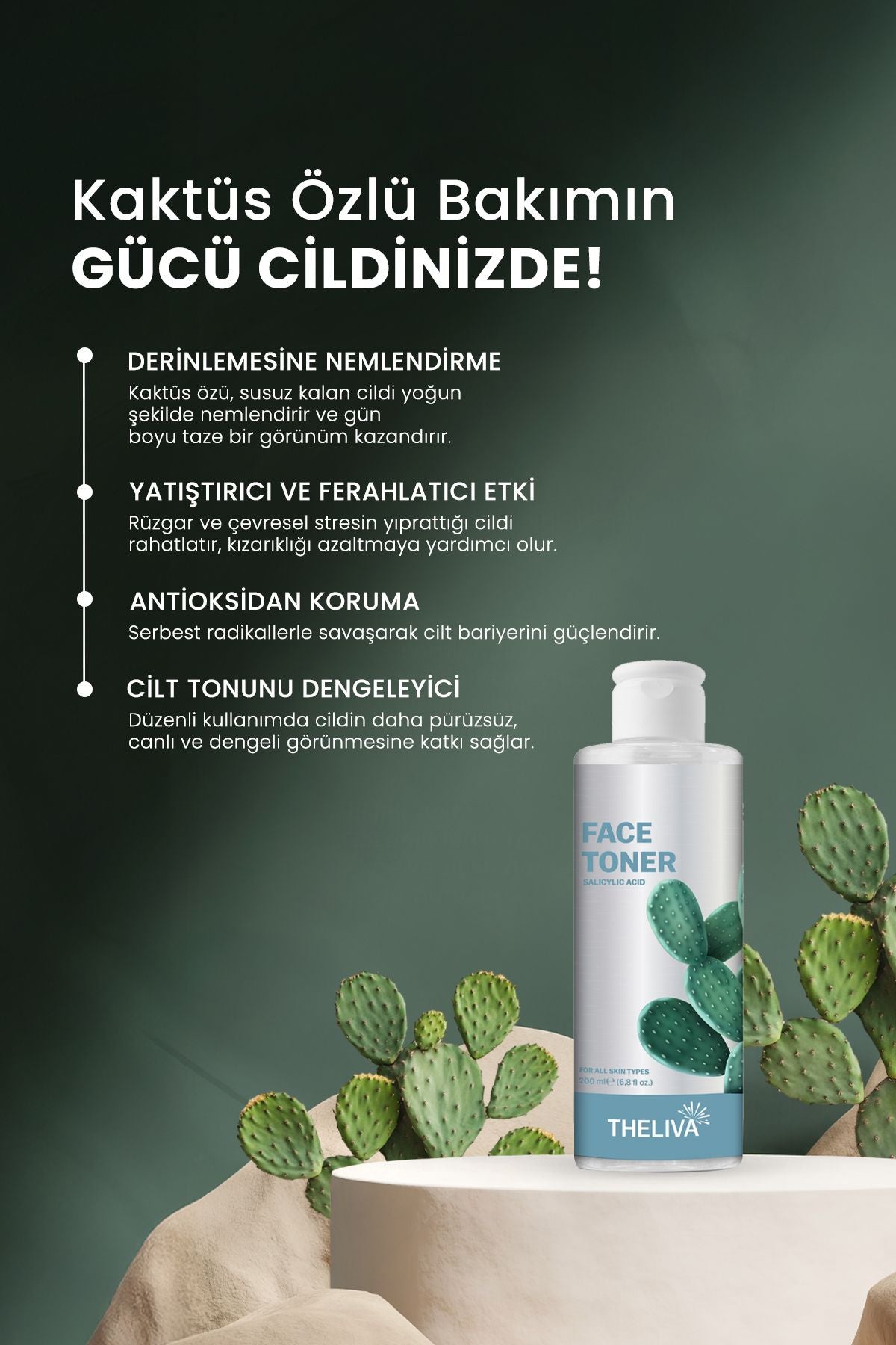 Kaktüs Özlü Ve Siyah Nokta Karşıtı Gözenek Sıkılaştırıcı Salisilik Asit Tonik 200ml