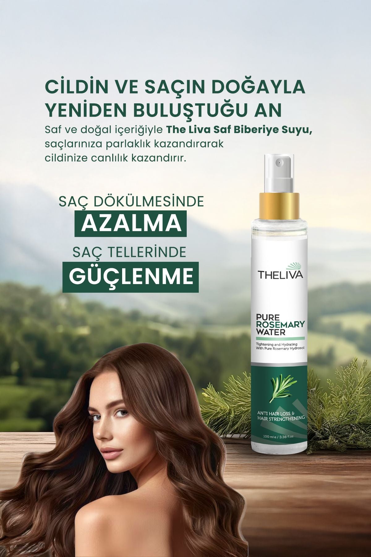 Saf Biberiye Suyu 100 ml - Hızlı Saç Uzatma & Dökülme Karşıtı Doğal Saç Toniği, saç güçlendirici