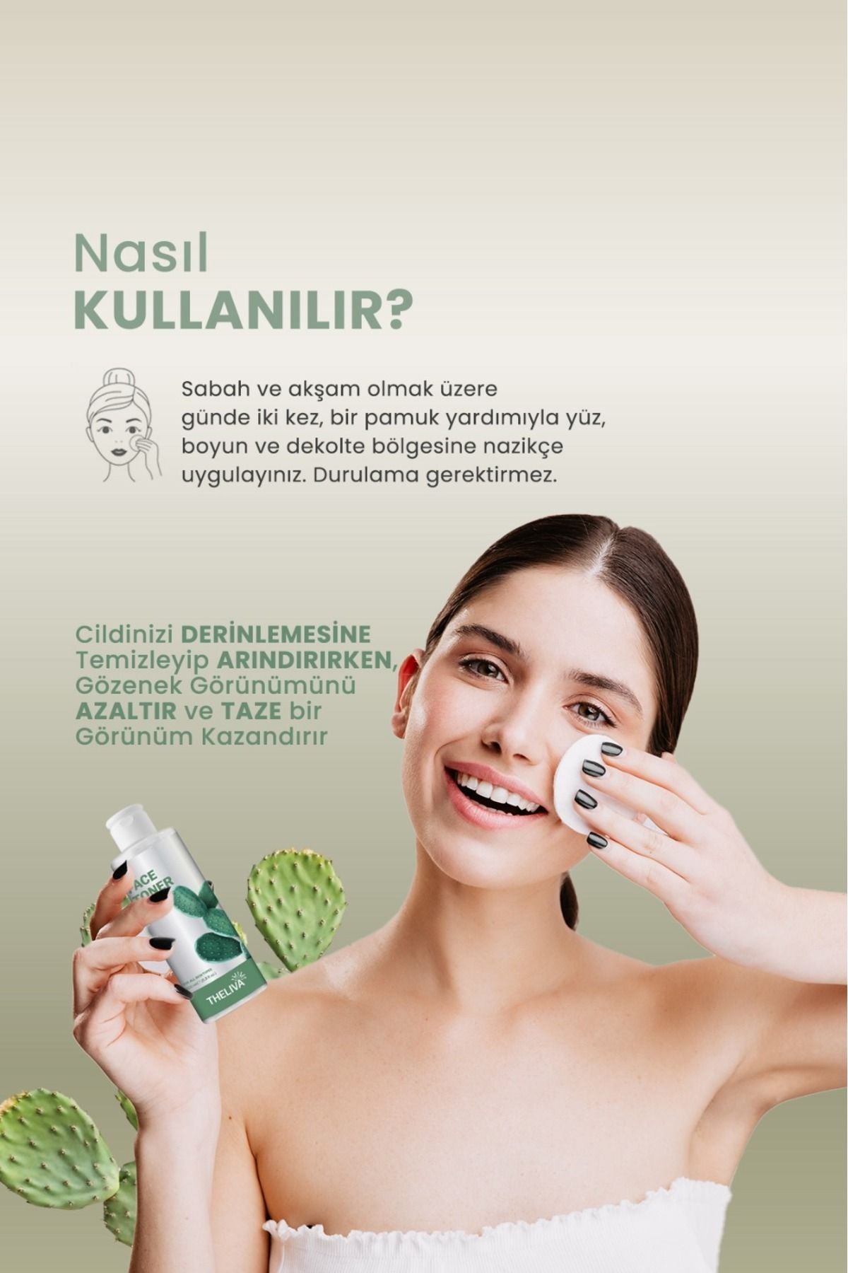 Kaktüs Özlü Leke Karşıtı Gözenek Sıkılaştırıcı Peeling Etkili Glikolik Asit Tonik Cilt Bakımı 200ml