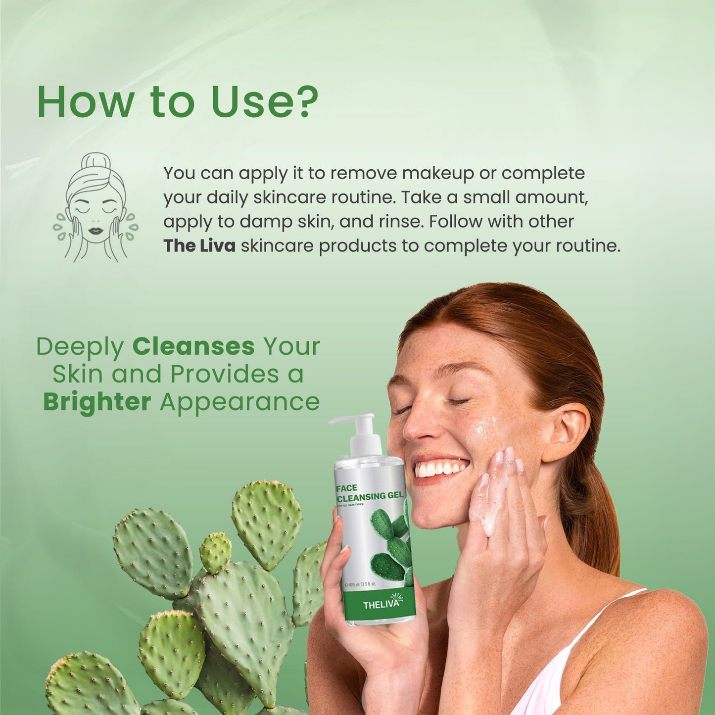 The Liva face wash for women - hydrating facial cleanser with anti aging face wash - Cactus Extract - face cleanser | gentle cleanser for face | hydro boost water gel | face wash for oily skin 13.5 oz