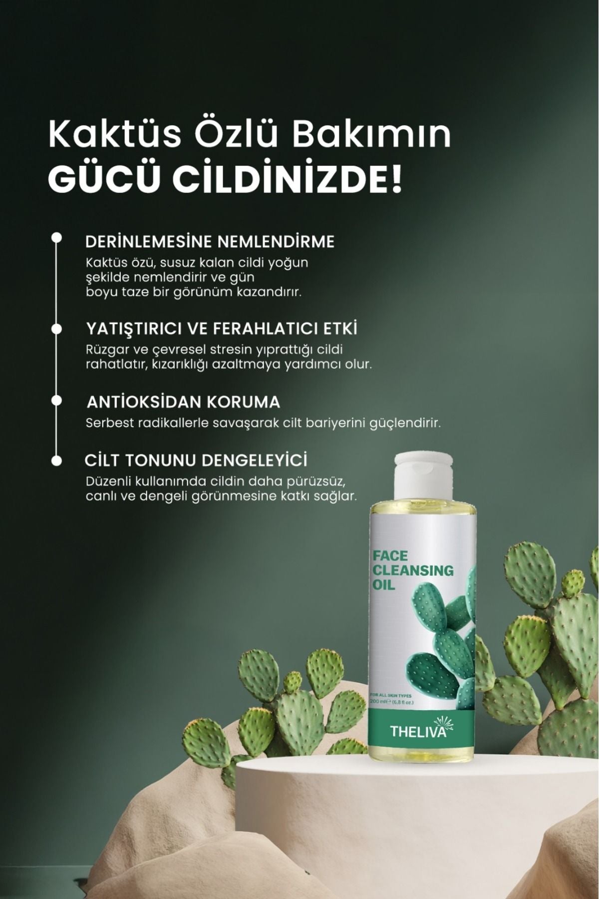 Kaktüs Özlü Makyaj Temizleyici Yüz Temizleme Yağı Yüz Ve Vücut Temizleme Yağı 200ml Makyaj Temizleme