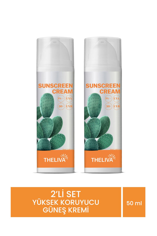 Kaktüs Özlü Spf 50+ Nemlendirici Karma Cilt Tipleri Vücut Yüz Güneş Kremi 50m 2 Lİ SET
