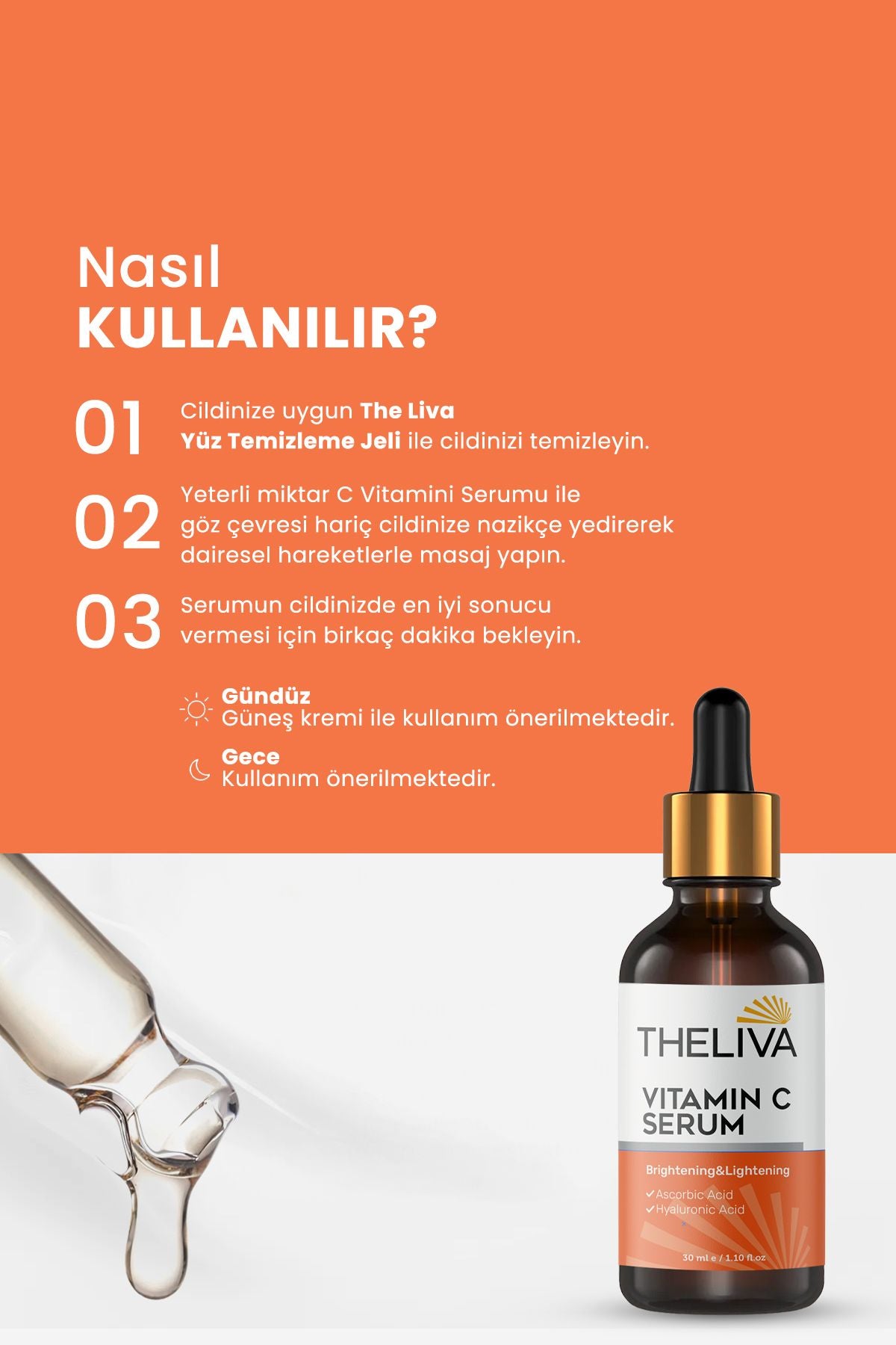 C Vitamini Serum Aydınlatıcı Hyaluronik Asit Cilt,Leke Yaşlanma ve Kırışıklık Karşıtı Yüz Serumu