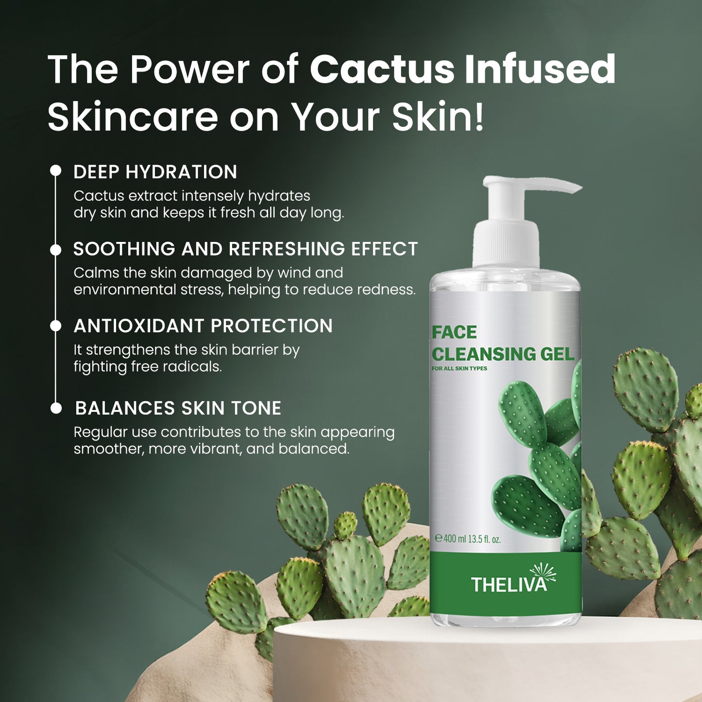 The Liva face wash for women - hydrating facial cleanser with anti aging face wash - Cactus Extract - face cleanser | gentle cleanser for face | hydro boost water gel | face wash for oily skin 13.5 oz