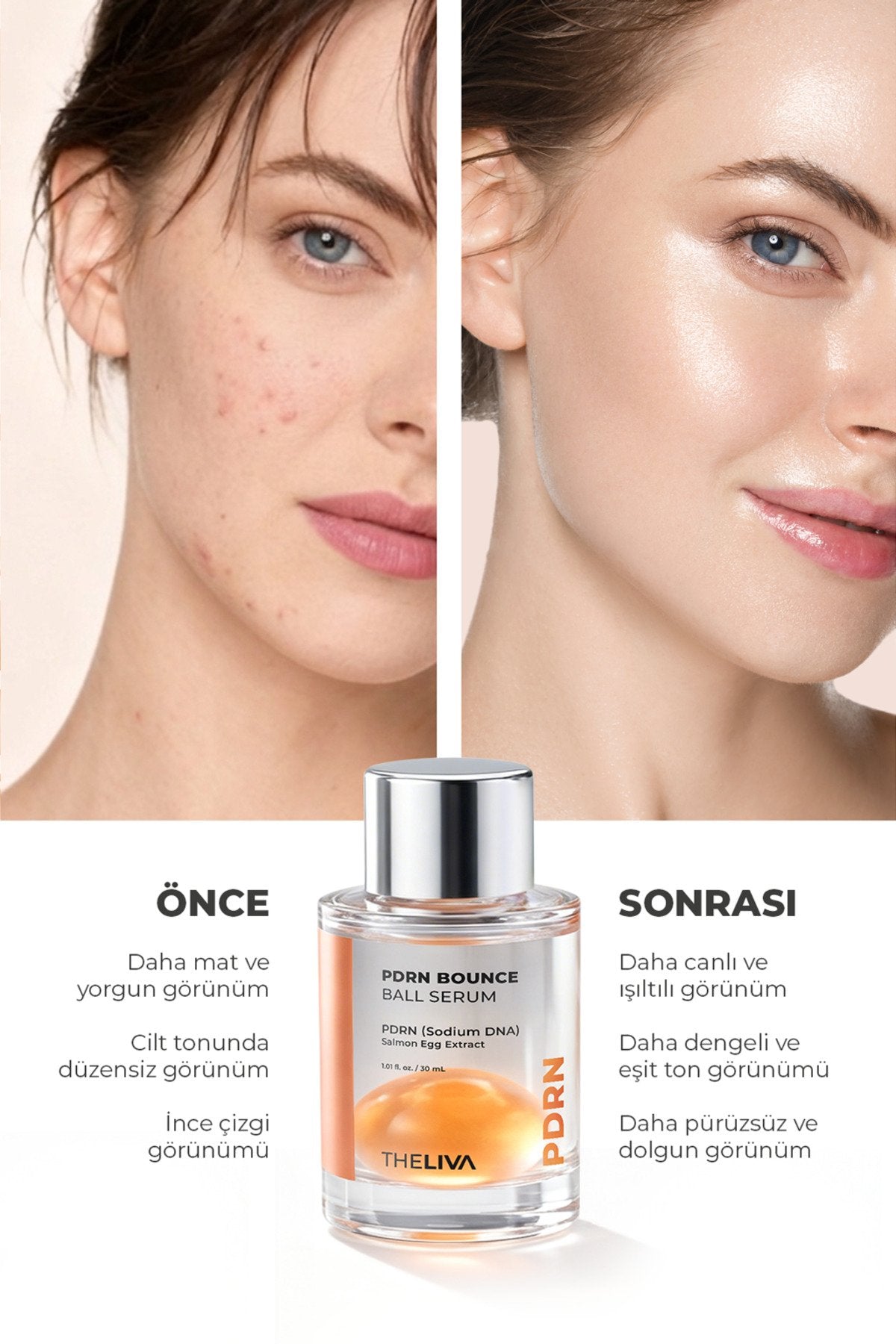 PDRN Dual Bounce Ball Serum, Çift Fazlı Essence Cilt Işıltısını Destekleyen Gençlik Serumu 30 ml