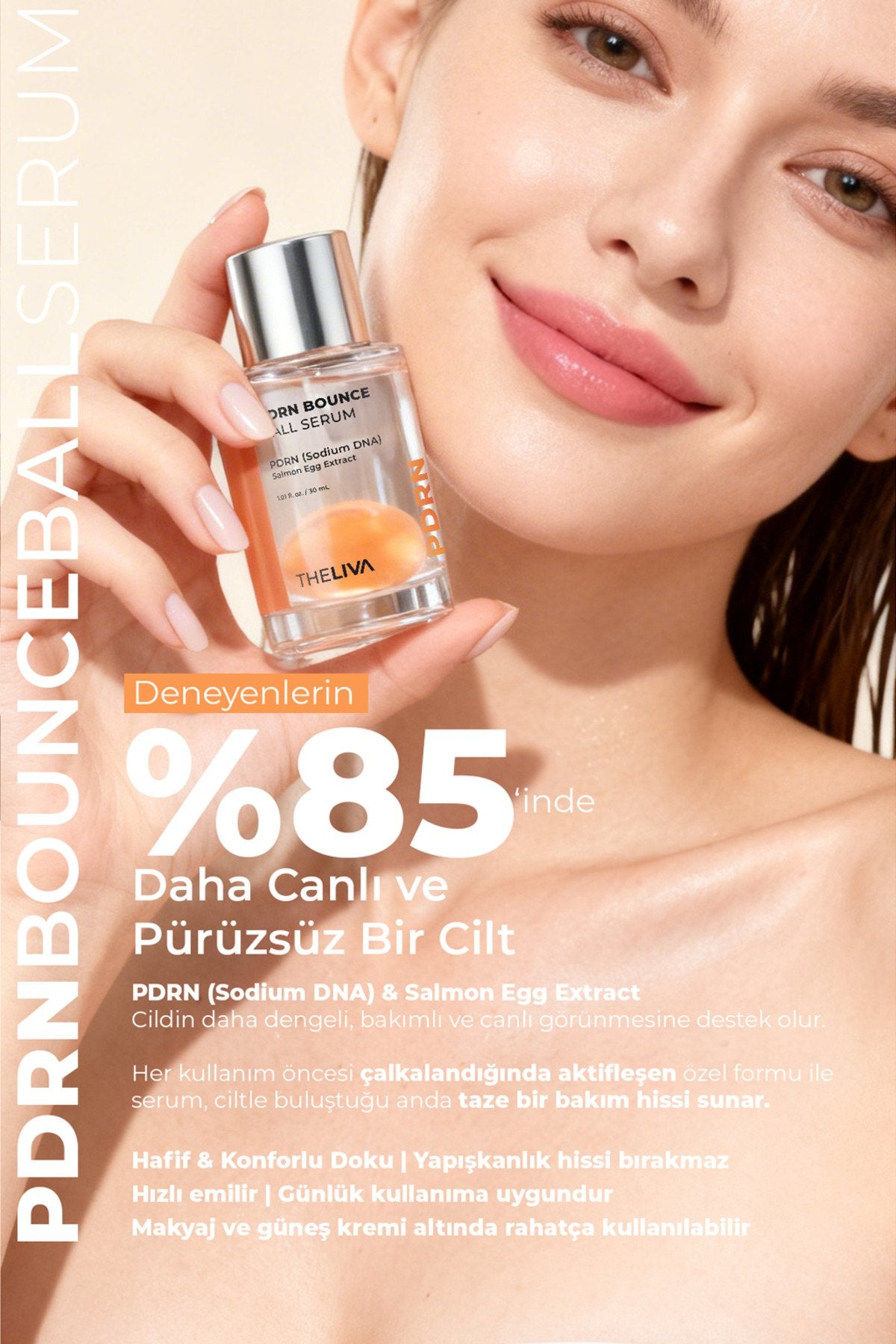 PDRN Dual Bounce Ball Serum, Çift Fazlı Essence Cilt Işıltısını Destekleyen Gençlik Serumu 30 ml