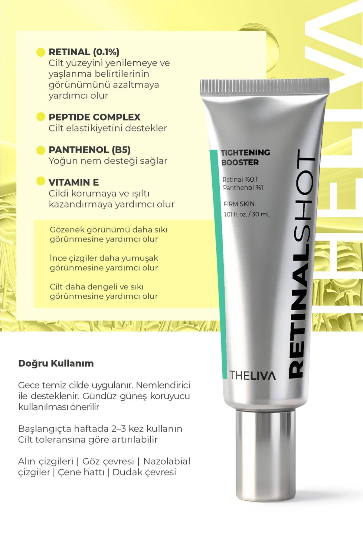 Retinal Shot Tightening Booster Krem, Sıkılaştırıcı Yüz Kremi, Gece Kremi Yenileyici 30 ml